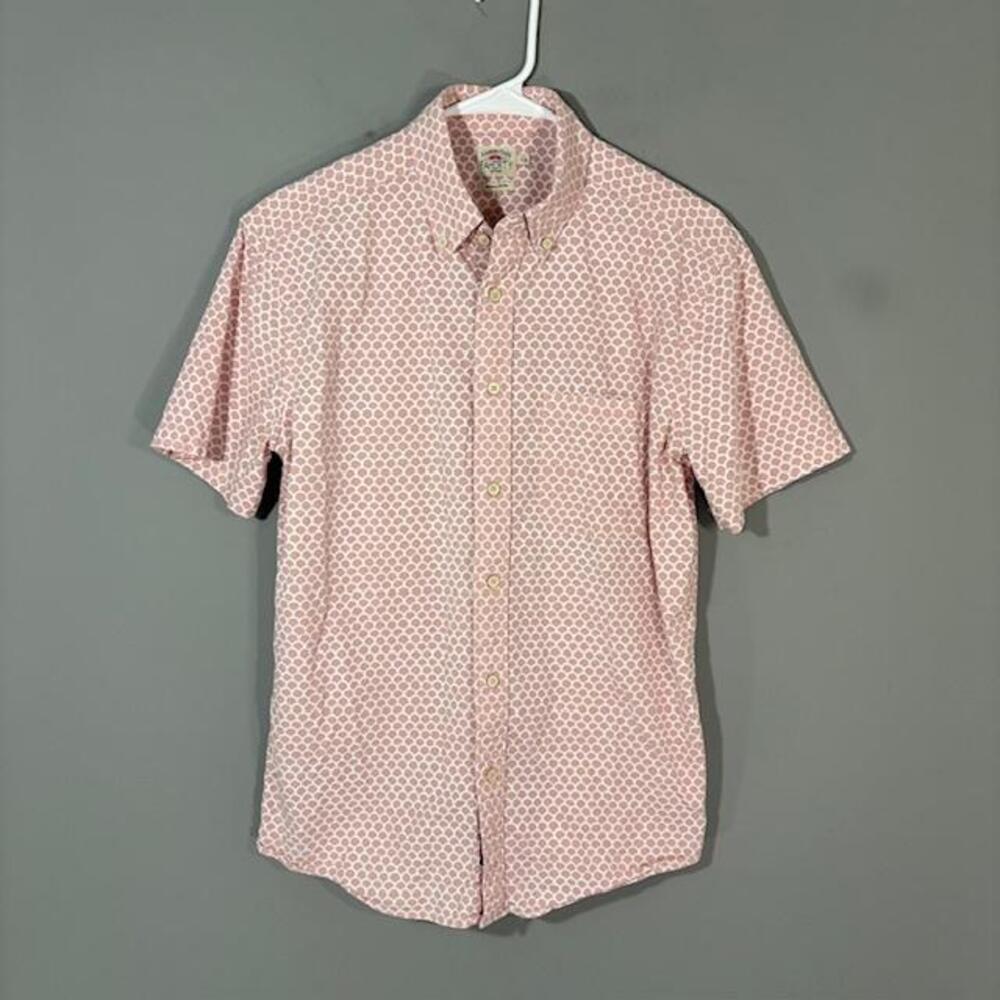 Faherty Shirt Mens Small Pink Geometric Short Sleeve Button Up Organic Cotton
